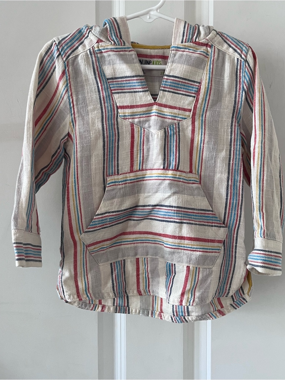Kids Striped Hoodie Top - Cream with Multicolor Stripes